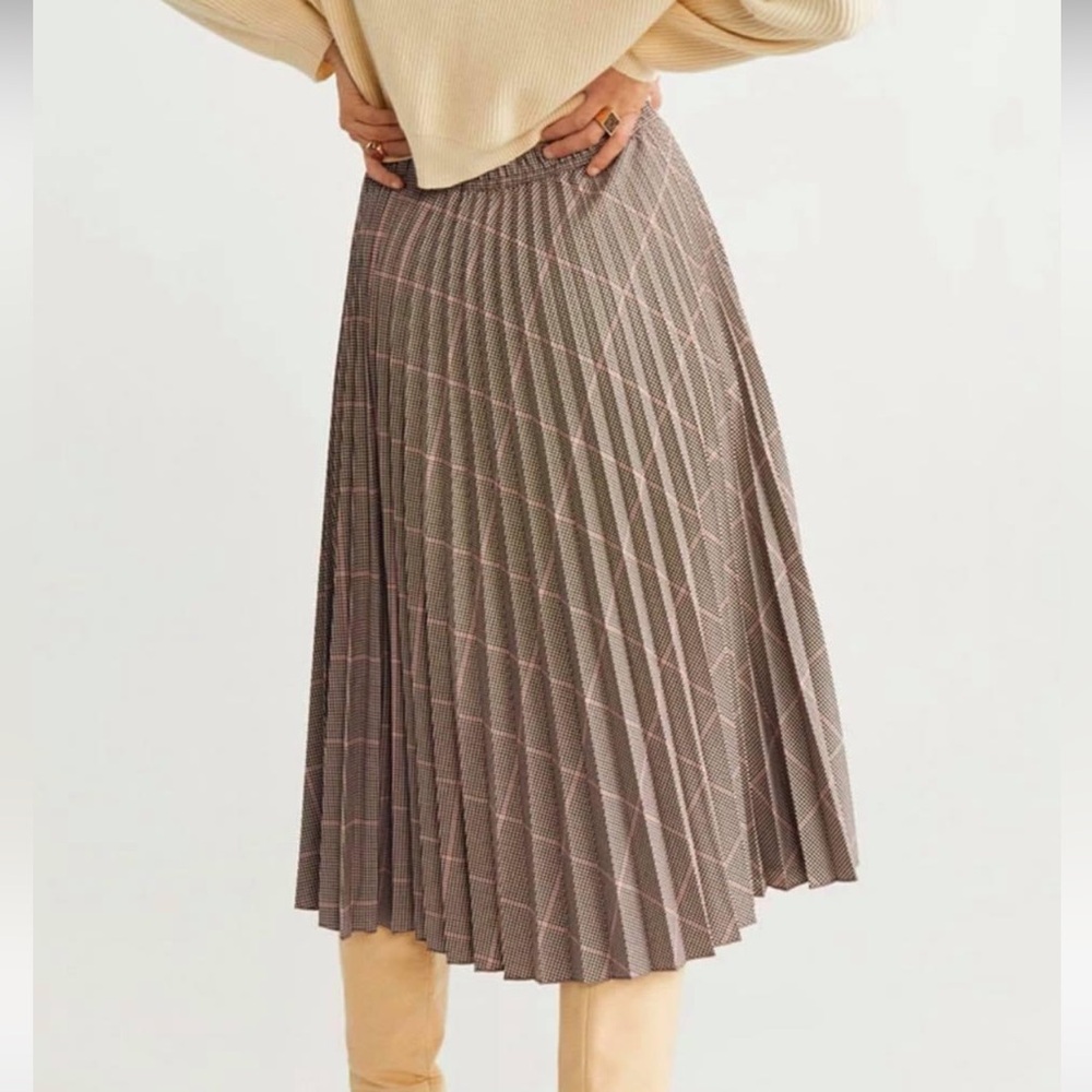 Mango Plaid Pleated Maxi Skirt